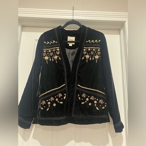 Vintage America Serina Embellished Velvet Jacket Anthracite Size Small